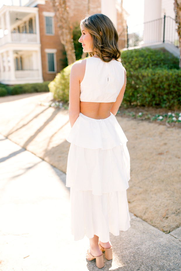 Katelyn Tiered Ruffle Midi Dress - Off White