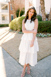 Katelyn Tiered Ruffle Midi Dress - Off White
